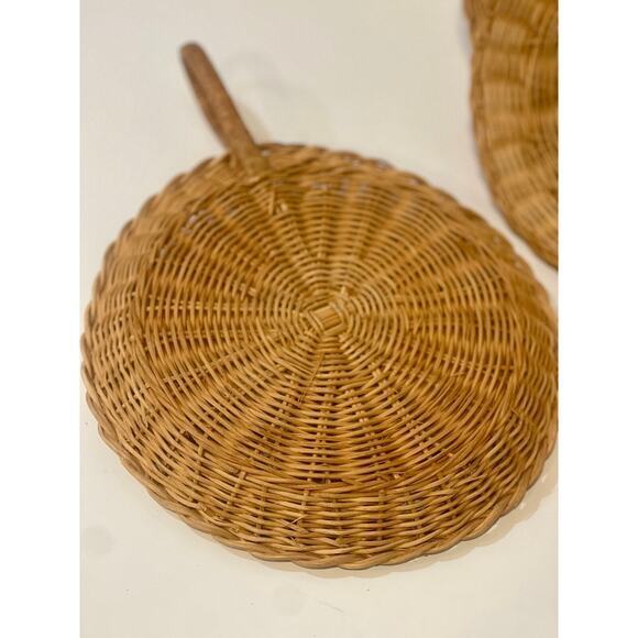 Vintage Wicker Natural Rattan Plate Holder Set Of Four | Boho 1970s Style - Picture 4 of 8